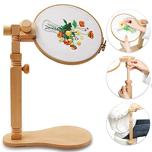 GuoFa Embroidery Hoop Stand - Rotated Cross Stitch Stand Lap, Easy to Use Natural Beech Wood Embroidery Hoop Holder, Hands Cross Stitch Stand for Art Craft Sewing Needlework Projects - Image 1
