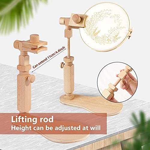 GuoFa Embroidery Hoop Stand - Rotated Cross Stitch Stand Lap, Easy to Use Natural Beech Wood Embroidery Hoop Holder, Hands Cross Stitch Stand for Art Craft Sewing Needlework Projects - Image 4