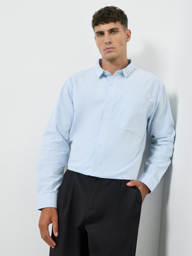 Styli Men Blue Relaxed Fit Cotton Casual Shirt - Image 3