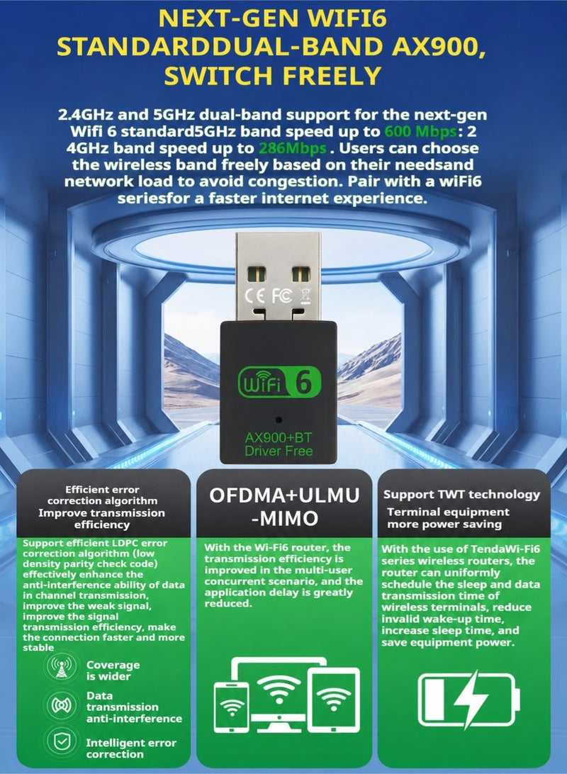 Everkin Mini USB WiFi 6 Adapter with Bluetooth – Dual Band 2.4GHz 286Mbps and 5GHz 600Mbps, Wireless USB Dongle for Laptop/Desktop PC, Supports Windows 11/10/7 - Image 3