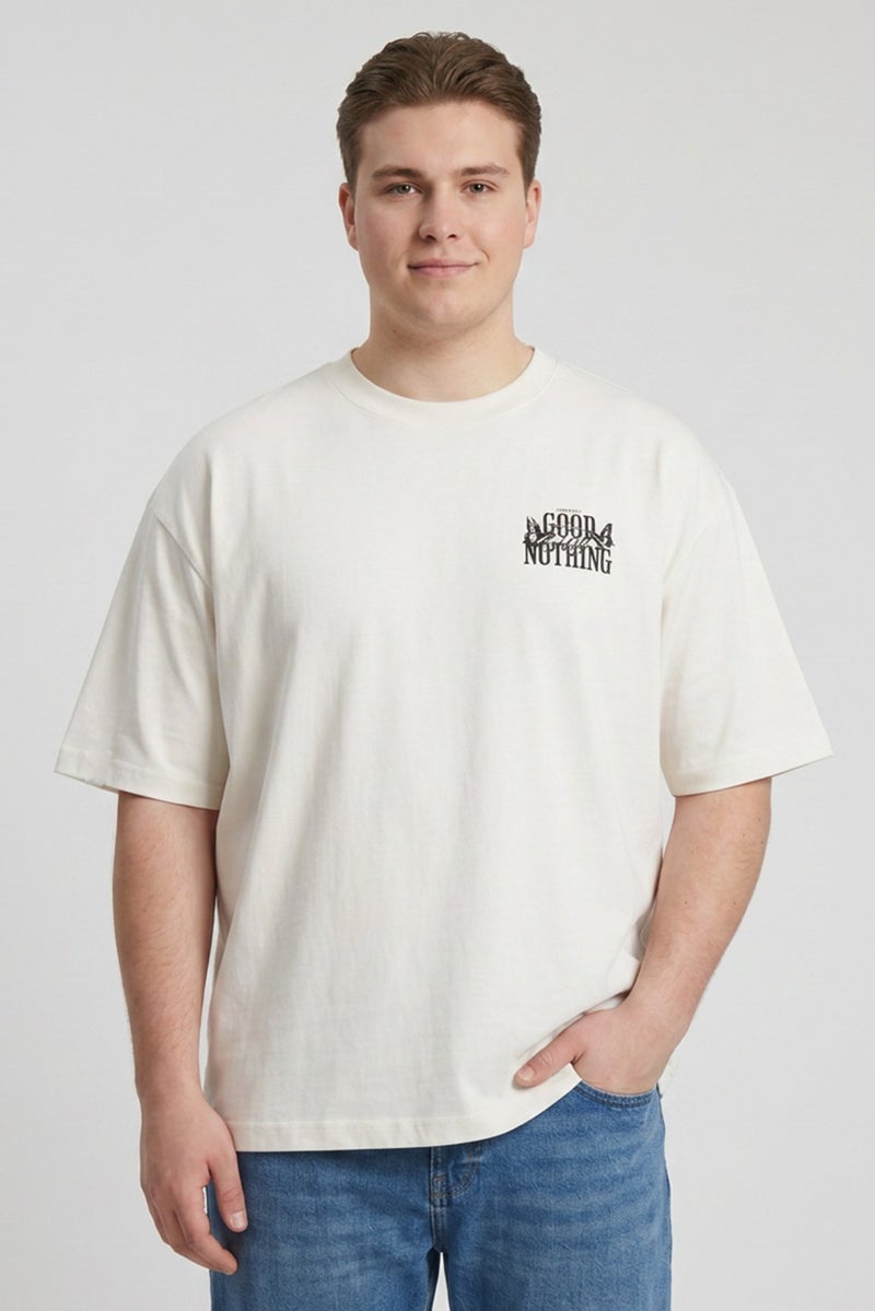 GOOD FOR NOTHING Men Crew Neck Short Sleeve Graphic Print T-Shirt, Off White - Image 1