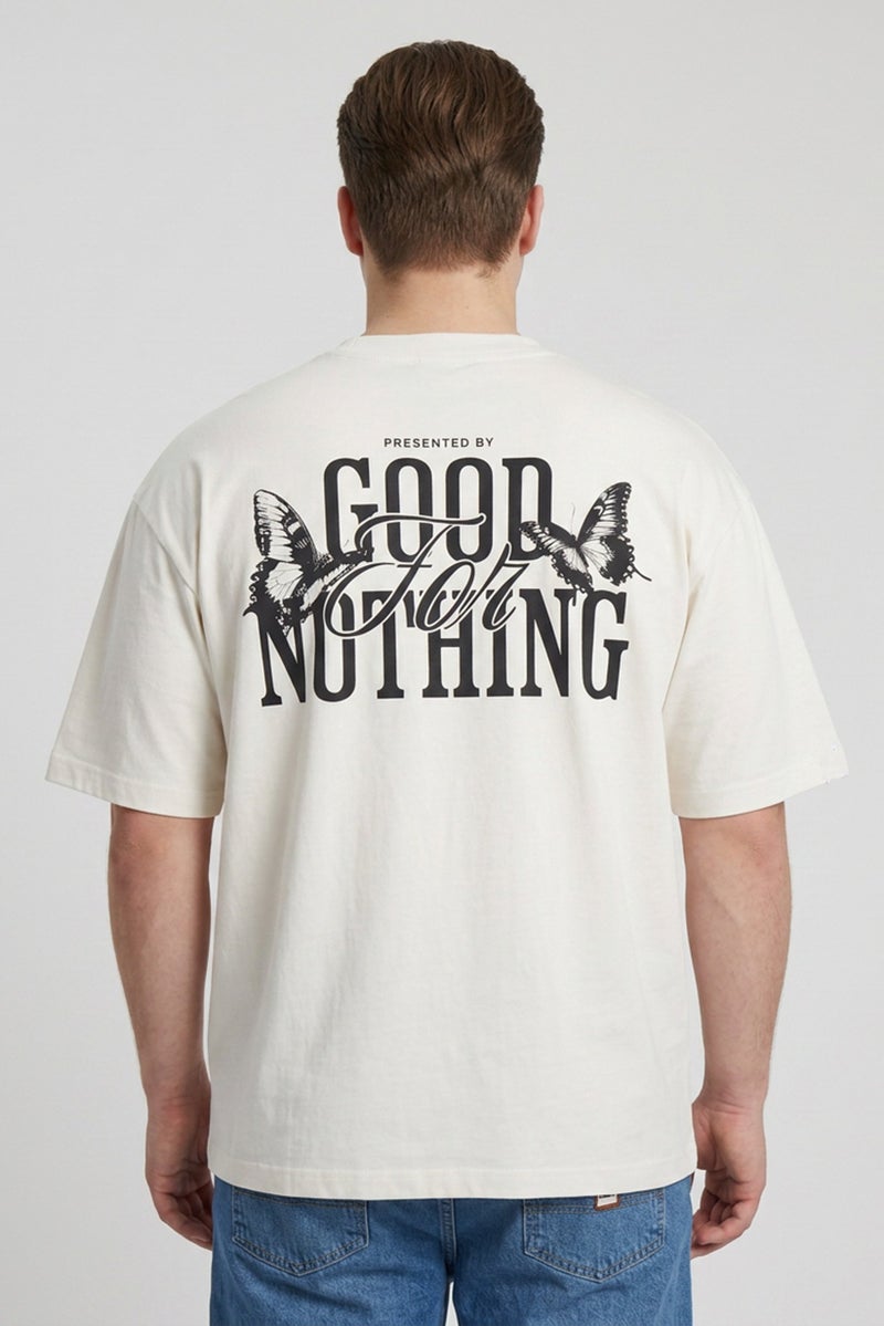 GOOD FOR NOTHING Men Crew Neck Short Sleeve Graphic Print T-Shirt, Off White - Image 4