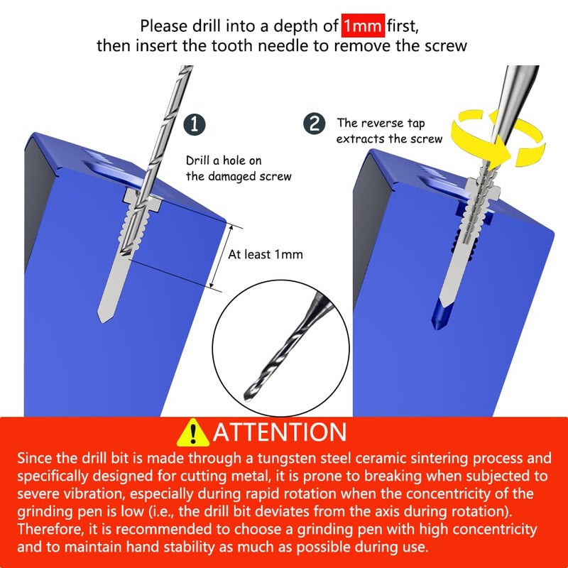 NEWBILITY Damaged Screw Removal for Cell Phone, Broken Screw Extractor Set,4 Tungsten Steel Drill Bits(2.35mm) for Removing Stripped & Damaged Screws from Cell Phone, Laptops, Electronics, DIY Repair Tool Kit - Image 3