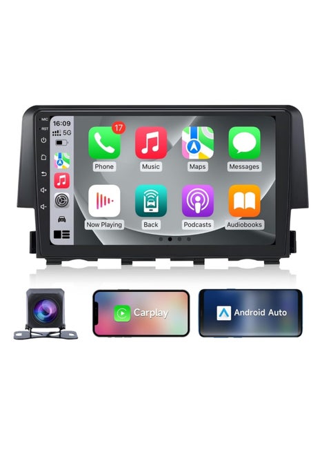 Android Car Stereo For 2015-2021 Honda Civic 4GB RAM Support Apple Carplay Android Auto Wireless QLED Touch Screen Fast Interface Quick Boot AHD Camera Included SIM Card Support Bluetooth