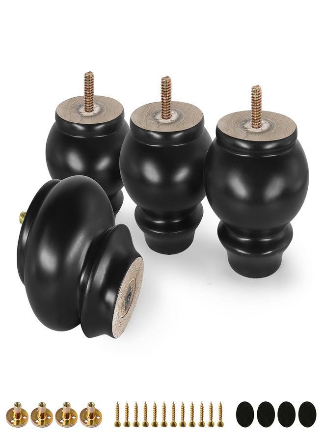 FoDau770 Rubber Wood Furniture Legs 3 Inch, Mid-Century Modern Couch Legs Heavy Duty Sofa Legs Set of 4, Vintage Dresser Legs Round Ottoman Legs Replacement Legs for DIY Furniture Projects - Black - Image 1