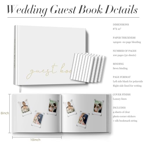 BVSSX Wedding Guest Book With Clear Photo Corners Stickers - Linen Photo Guestbook to Sign at Bridal Shower or Wedding Reception Party - 100 Pages, Grey - Image 5