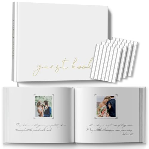 BVSSX Wedding Guest Book With Clear Photo Corners Stickers - Linen Photo Guestbook to Sign at Bridal Shower or Wedding Reception Party - 100 Pages, Grey - Image 1