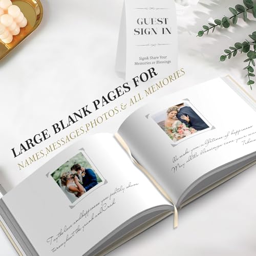 BVSSX Wedding Guest Book With Clear Photo Corners Stickers - Linen Photo Guestbook to Sign at Bridal Shower or Wedding Reception Party - 100 Pages, Grey - Image 3