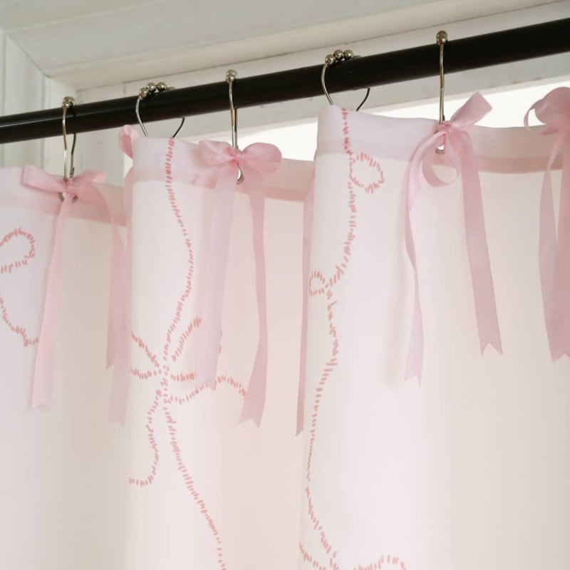 Luxape Bow Shower Curtain, Coquette Handcrafted Bow Tie Bath Curtain for Master Bathroom, Ruched Microfiber Bathroom Curtain with 12 Buttonholes, 72" W x 72" H (Elegant Pink) - Image 5