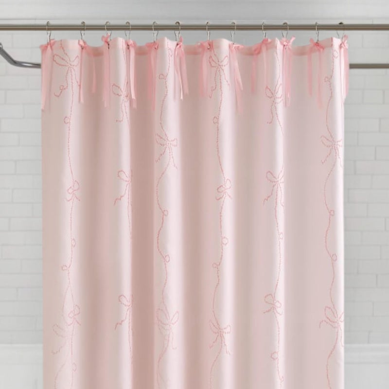 Luxape Bow Shower Curtain, Coquette Handcrafted Bow Tie Bath Curtain for Master Bathroom, Ruched Microfiber Bathroom Curtain with 12 Buttonholes, 72" W x 72" H (Elegant Pink) - Image 2
