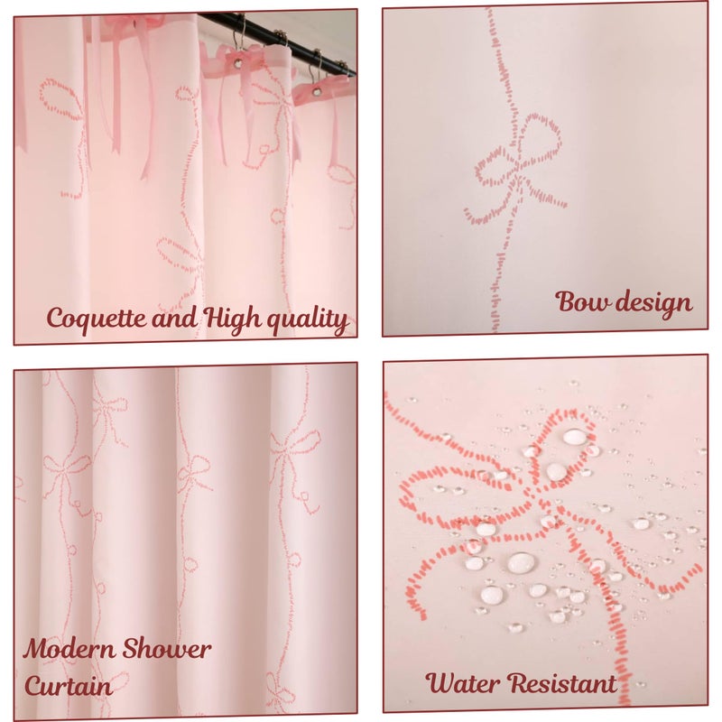 Luxape Bow Shower Curtain, Coquette Handcrafted Bow Tie Bath Curtain for Master Bathroom, Ruched Microfiber Bathroom Curtain with 12 Buttonholes, 72" W x 72" H (Elegant Pink) - Image 3