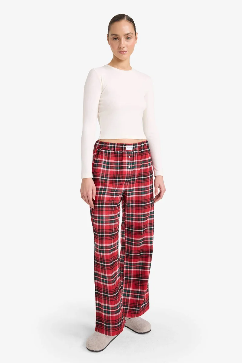 Regular Fit Plaid Flannel 2 Pieces Pyjamas Set