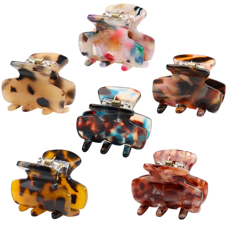 Messen 6 PCS Small Hair Claw Clips 14 Inch Tortoise Claw Clip for Women Girls Mini Size Leopard Print Acrylic French Design Jaw Clips NonSlip Strong Hold Hair Grip Catch Barrette Set 02