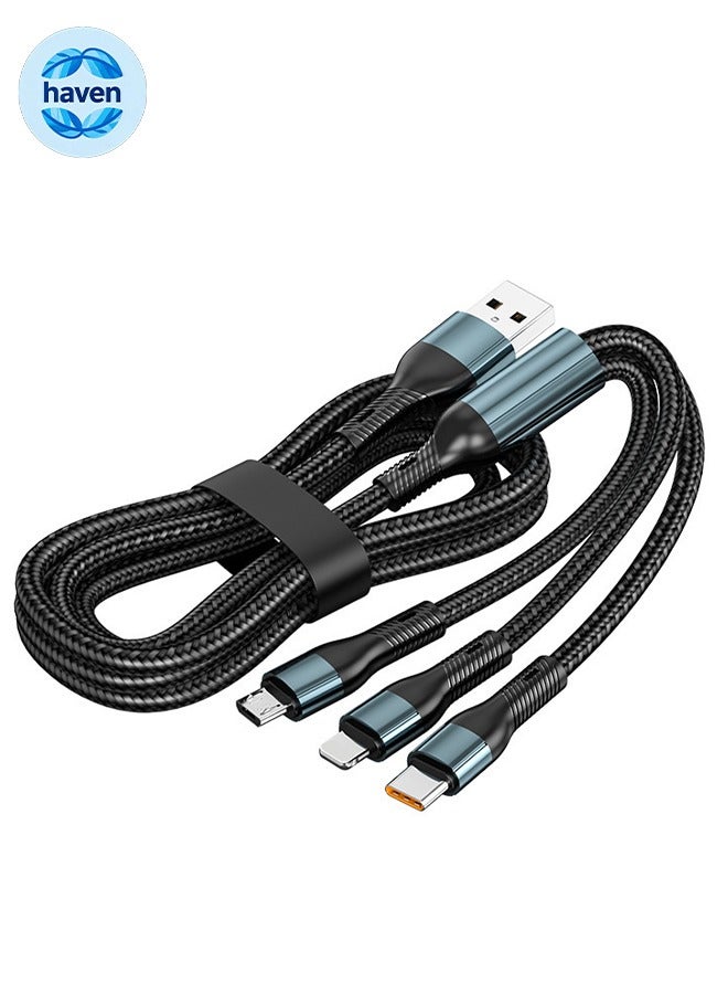 HAVEN 3-in-1 USB Fast Charging Cable 1.2m, 120W High-Speed Charger Cord, Type-C, Micro USB, Port for iPhone, Android, iPad, Tablet, and More - Image 1