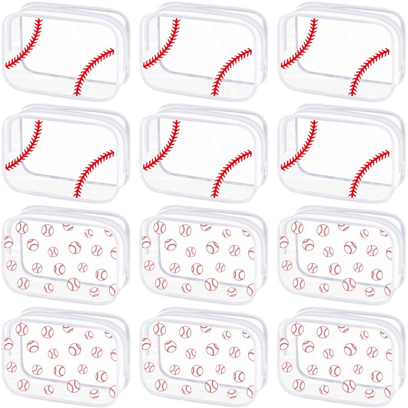 Kacctyen 12 Pcs Baseball Clear Makeup Bag with Zipper Bulk Sport Goodie Clear PVC Pouch Organizer Waterproof Travel Case for Woman Team Gifts Birthday Decorations Supplies - Image 2