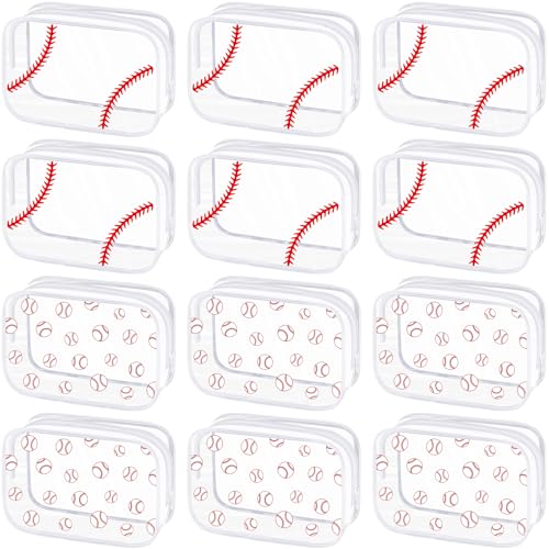 Kacctyen 12 Pcs Baseball Clear Makeup Bag with Zipper Bulk Sport Goodie Clear PVC Pouch Organizer Waterproof Travel Case for Woman Team Gifts Birthday Decorations Supplies - Image 1