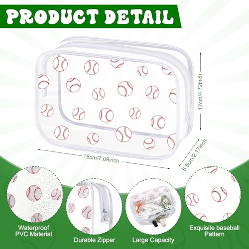 Kacctyen 12 Pcs Baseball Clear Makeup Bag with Zipper Bulk Sport Goodie Clear PVC Pouch Organizer Waterproof Travel Case for Woman Team Gifts Birthday Decorations Supplies - Image 3
