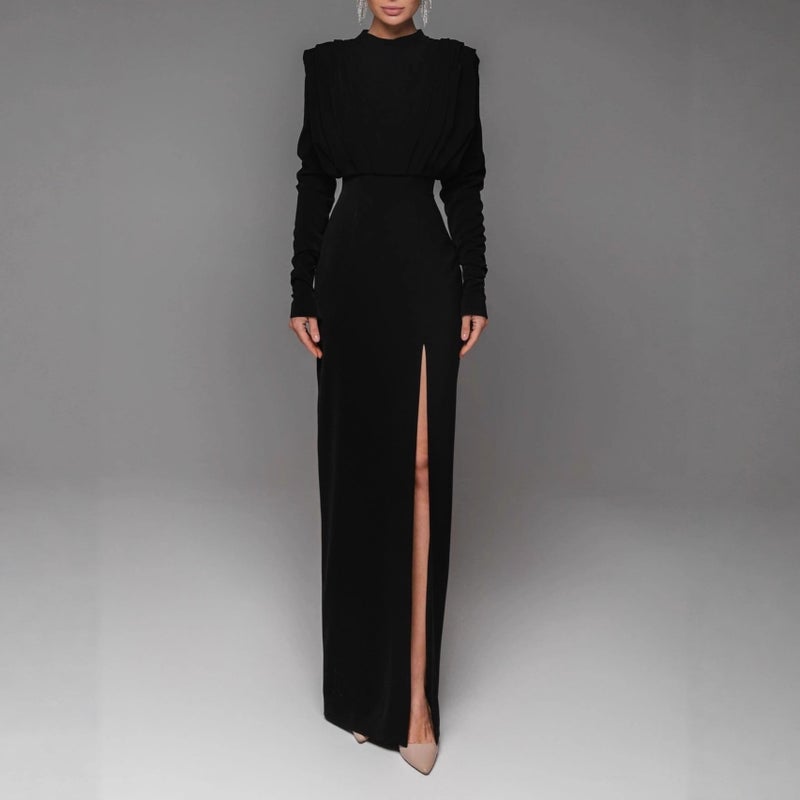 Autumn Export Women'S Clothing Elegant Waist Slit Pure Color Fashion Dress - Image 1