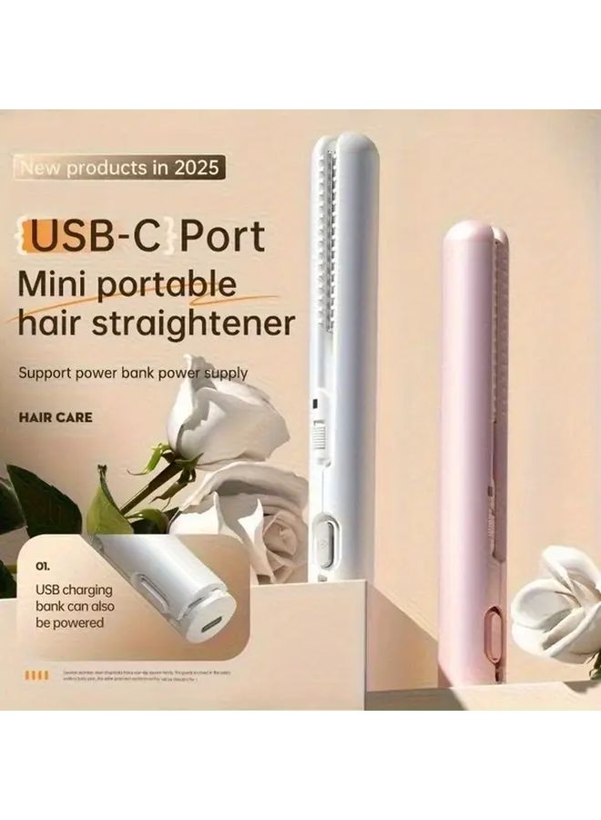 Pink USB Mini Hair Styler 2 In 1 Straightener And Curler Portable Travel Gift - Image 1