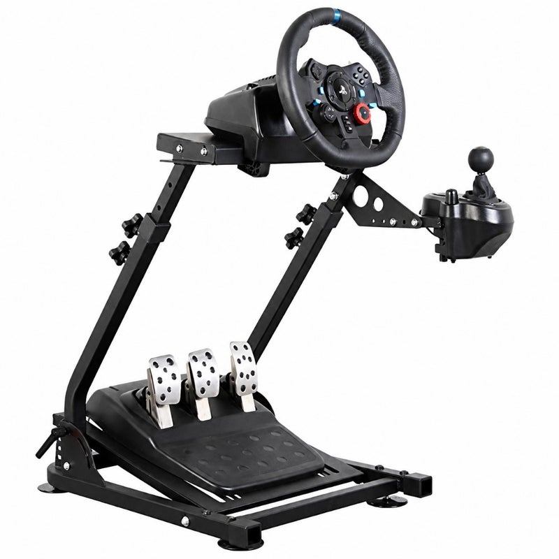 Dshot Racing Wheel Stand for Logitech G25/G27/G29/G920/PS4/Xbox: aluminum alloy, black, foldable and adjustable height - Image 1