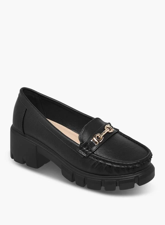 Flora Bella By Shoexpress Women Metallic Detail Block Heel Loafers