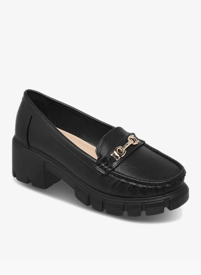 Flora Bella By Shoexpress Women Metallic Detail Block Heel Loafers