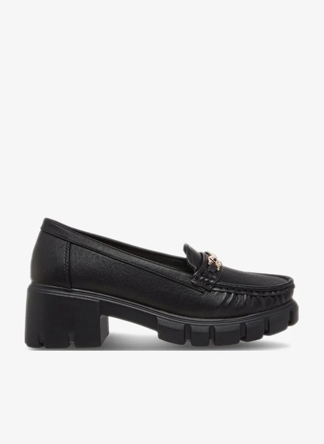 Flora Bella By Shoexpress Women Metallic Detail Block Heel Loafers