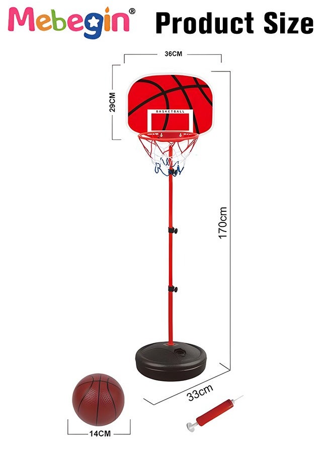 MEBEGIN - 170cm Basketball Stand Hoop Set, Kids Basket Holder Include Ball and Inflator, Adjustable Basketball Stand, Basket Holder Hoop Goal, Outdoor Fun Sports Activity Game - Image 1