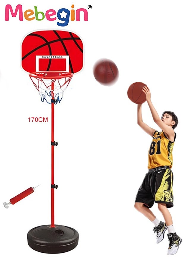MEBEGIN - 170cm Basketball Stand Hoop Set, Kids Basket Holder Include Ball and Inflator, Adjustable Basketball Stand, Basket Holder Hoop Goal, Outdoor Fun Sports Activity Game - Image 1
