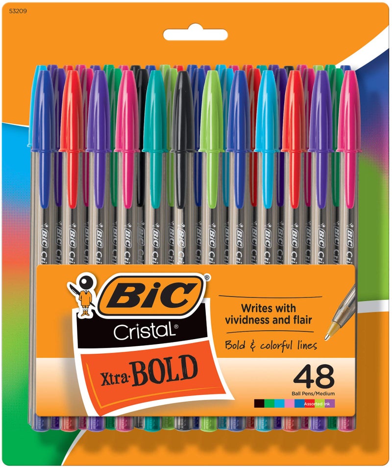 BIC Cristal Xtra Bold Fashion Ballpoint, 48 Pack, NEW ASSORTED COLORS, Medium Point 1.6mm Great Colored Pens For Note Taking, School Supplies for Adults And Kids. - Image 1