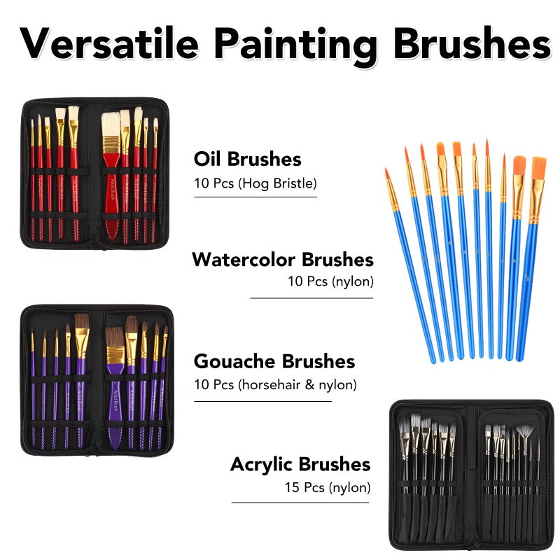 ESRICH 166 Pcs Painting Set, Painting Supplies with 96 Paint(Oil, Watercolorï¼ŒGouache & Acrylic Paint) Metal and Wooden Easels, Canvas, Paper Pads, 45 Paintbrushes etc. for Adults, Kids, Artists - Image 4
