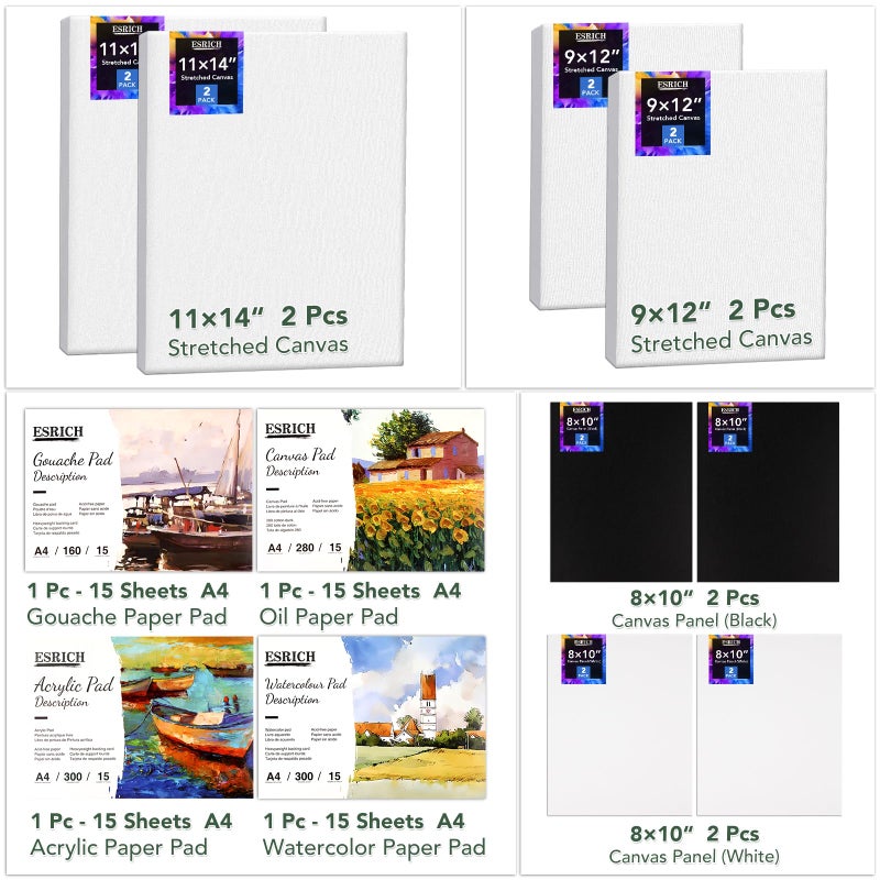 ESRICH 166 Pcs Painting Set, Painting Supplies with 96 Paint(Oil, Watercolorï¼ŒGouache & Acrylic Paint) Metal and Wooden Easels, Canvas, Paper Pads, 45 Paintbrushes etc. for Adults, Kids, Artists - Image 5