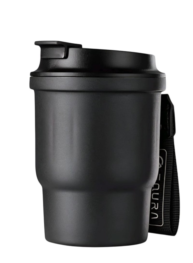 EQURA Insulated Tumbler 450mL Capacity Stainless Steel Inner SUS316, Outer SUS304 Keeps Drinks Cold 10 Hours Warm 8 Hours Durable Food Grade Perfect for Outdoor Travel, Car, Work، Daily Use , Black Color  - Image 1