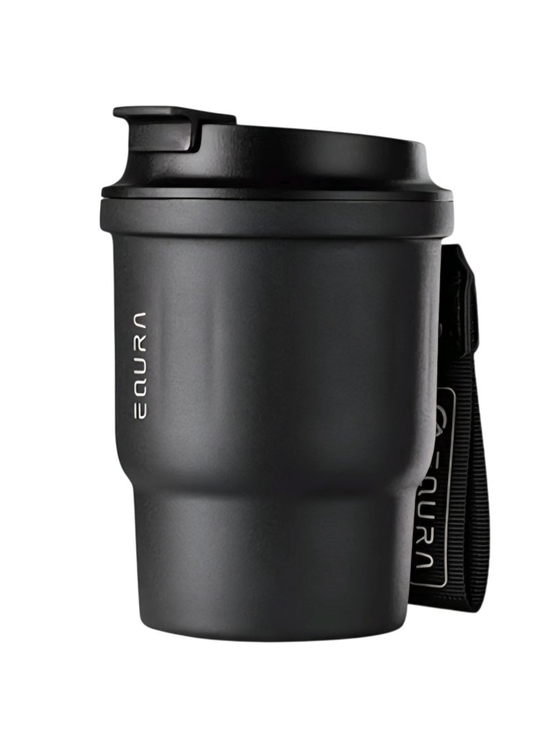 EQURA Insulated Tumbler 450mL Capacity Stainless Steel Inner SUS316, Outer SUS304 Keeps Drinks Cold 10 Hours Warm 8 Hours Durable Food Grade Perfect for Outdoor Travel, Car, Work، Daily Use , Black Color  - Image 3