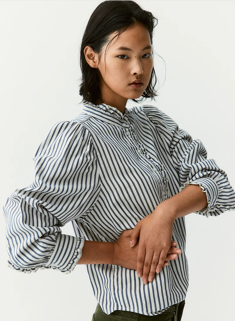 H&M Frill-Trimmed Twill Blouse