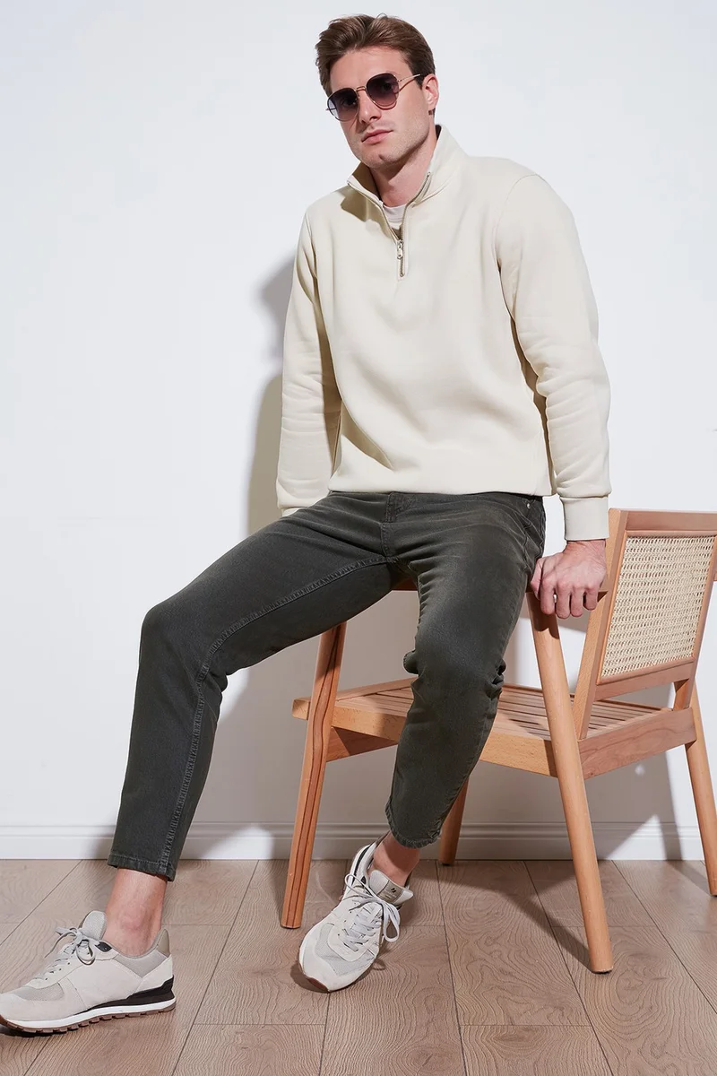 Buratti Cotton Regular Fit Half Zipper Stand Collar Sweat Men's Sweat 59052592