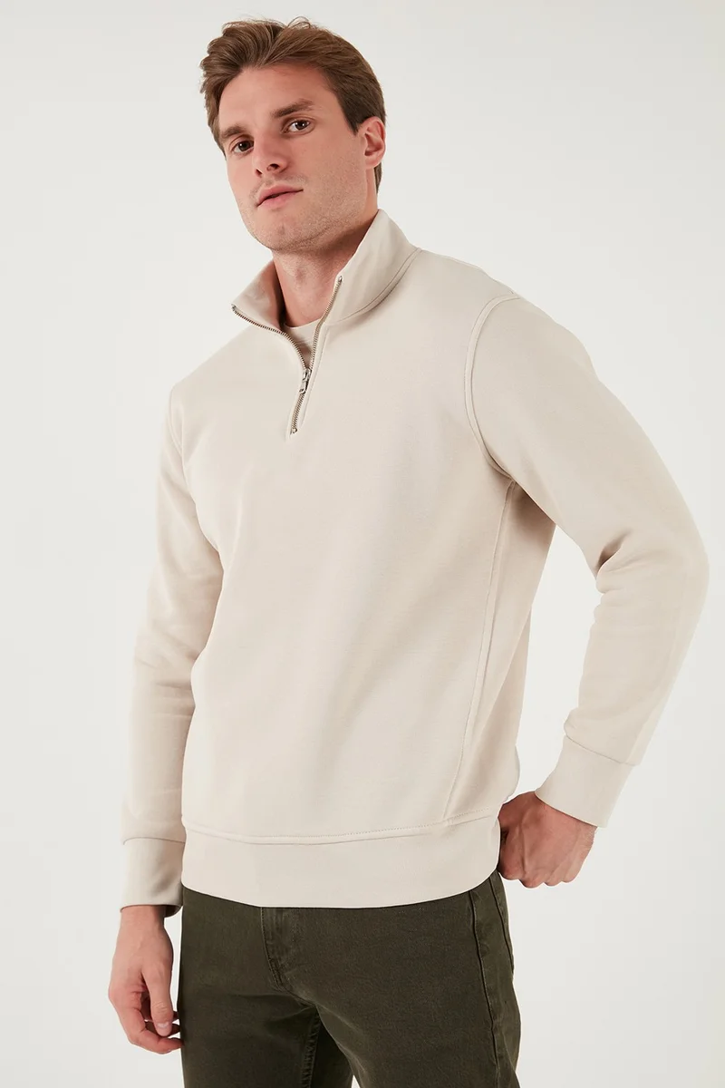 Buratti Cotton Regular Fit Half Zipper Stand Collar Sweat Men's Sweat 59052592