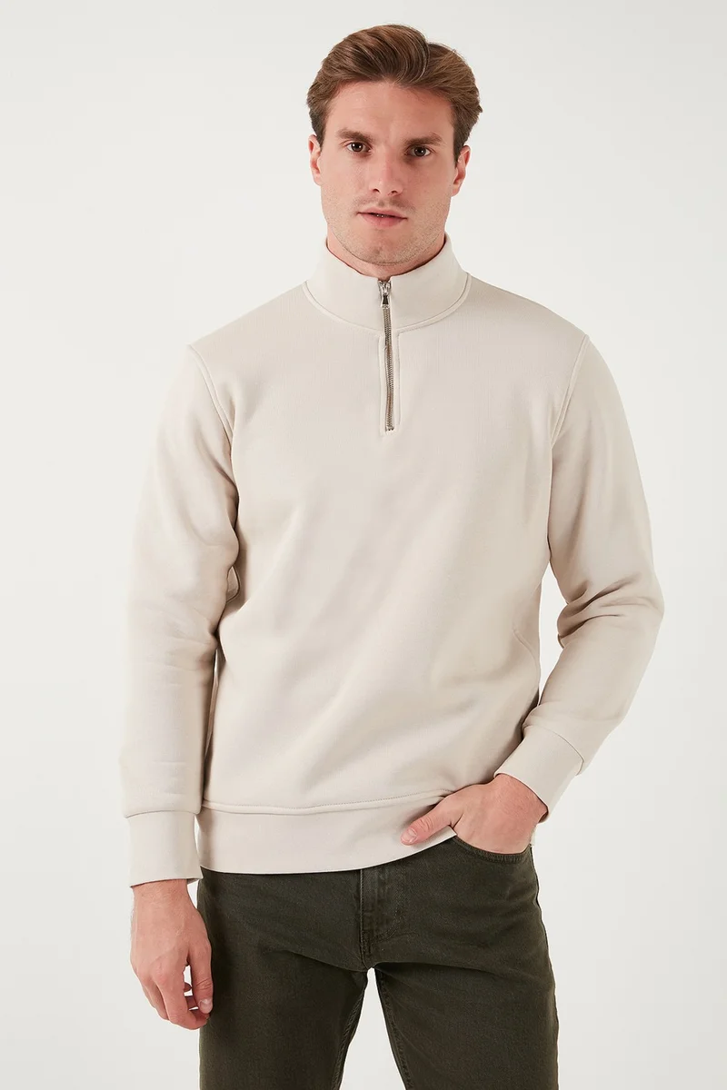 Buratti Cotton Regular Fit Half Zipper Stand Collar Sweat Men's Sweat 59052592
