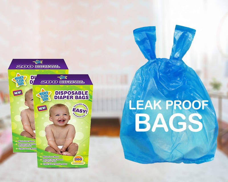 Mighty Clean أكياس حفاضات الأطفال القابلة للتصرف من مايتي كلين برائحة بودرة خفيفة، 300 قطعة - Image 2