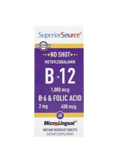 Superior Source Superior Source, Methylcobalamin B-12, B-6 & Folic Acid, 60 MicroLingual® Instant Dissolve Tablets  - Image 1