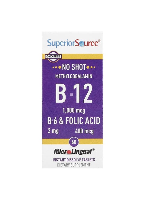 Superior Source, Methylcobalamin B-12, B-6 & Folic Acid, 60 MicroLingual® Instant Dissolve Tablets