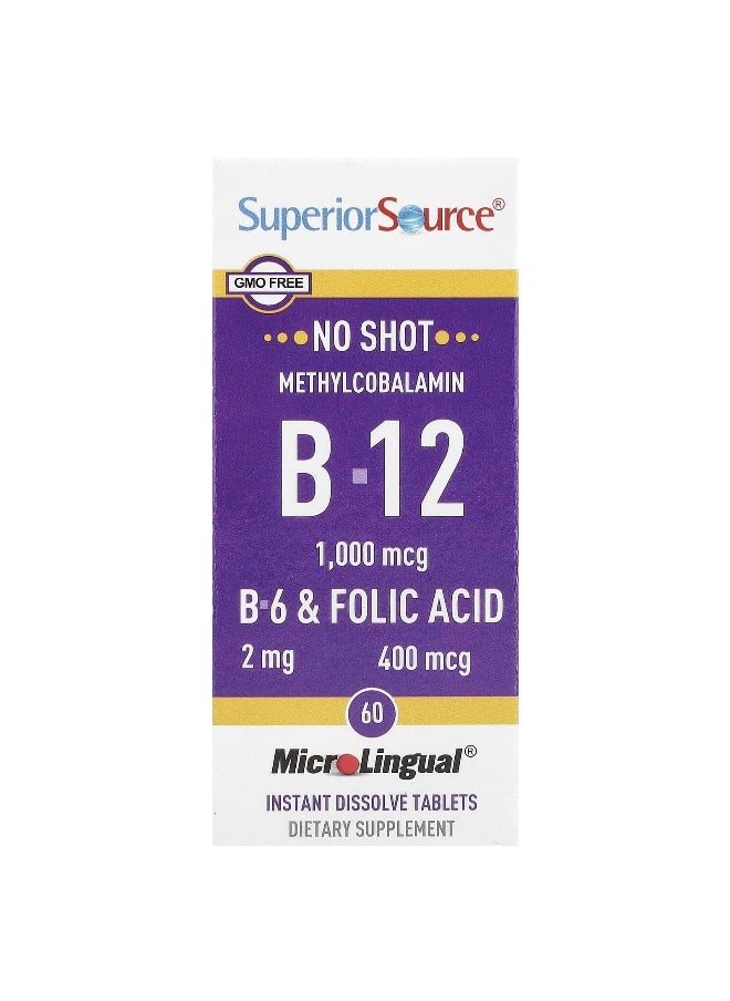 Superior Source Superior Source, Methylcobalamin B-12, B-6 & Folic Acid, 60 MicroLingual® Instant Dissolve Tablets  - Image 1
