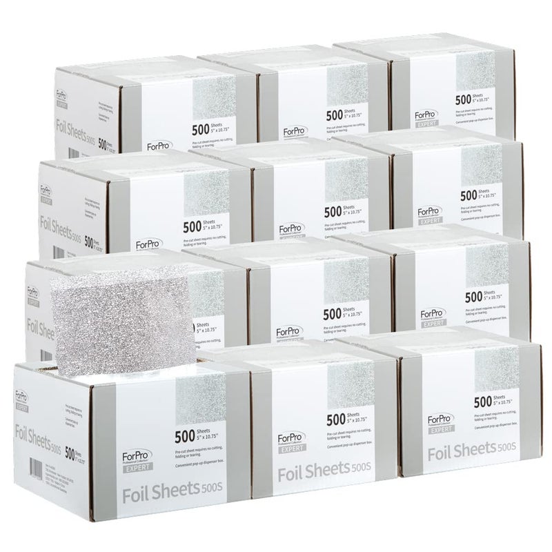 ForPro Professional Collection Expert Embossed Foil Sheets 500S Aluminum PopUp Foil Dispenser Hair Foils for Color Application  Highlighting Services Food Safe 5 W x 1075 L Pack of 12