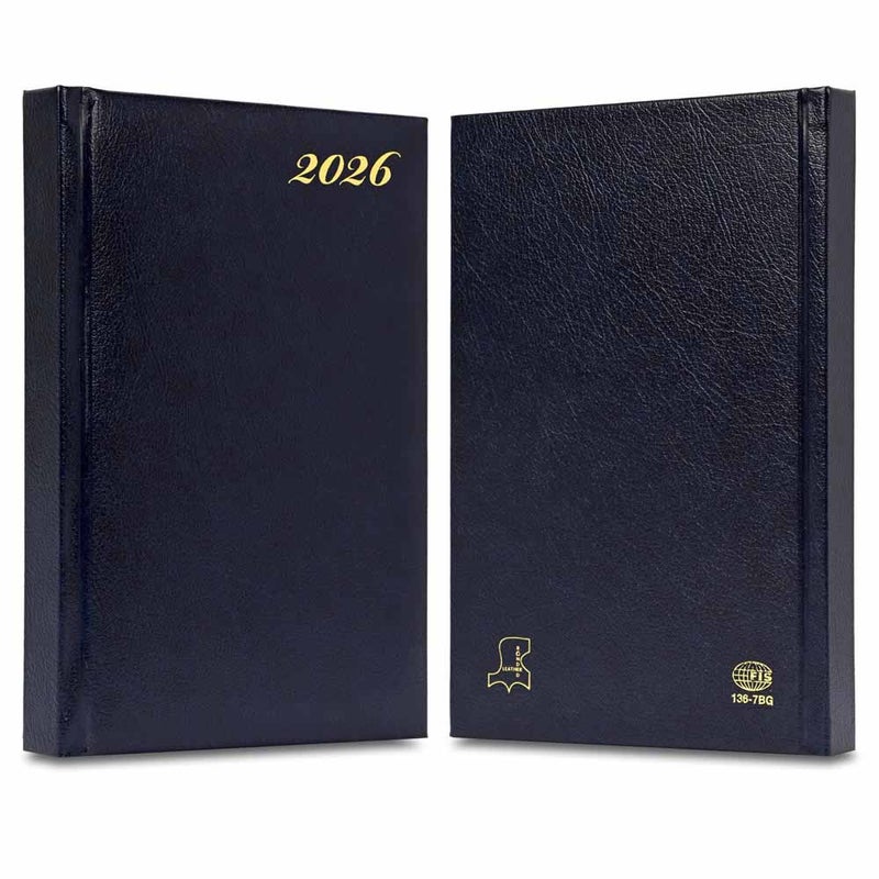 FIS 2026 International A5 Diary, 148x210mm, 1 Side Padded Bonded Leather Cover, Round Corners, Gold Gilded Edges, 7 Multi Languages, 70gsm Italian Ivory Paper, Blue Cover - FSDI136-7BG26BL - Image 2