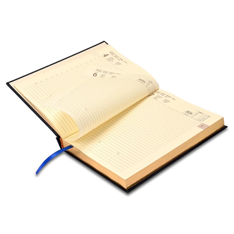FIS 2026 International A5 Diary, 148x210mm, 1 Side Padded Bonded Leather Cover, Round Corners, Gold Gilded Edges, 7 Multi Languages, 70gsm Italian Ivory Paper, Blue Cover - FSDI136-7BG26BL - Image 4