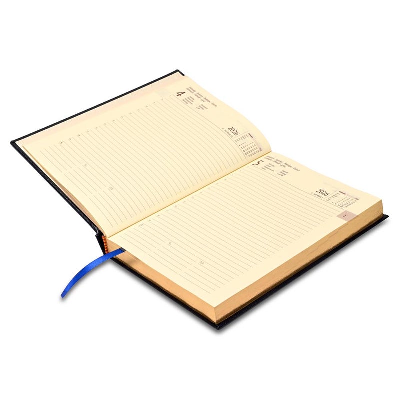 FIS 2026 International A5 Diary, 148x210mm, 1 Side Padded Bonded Leather Cover, Round Corners, Gold Gilded Edges, 7 Multi Languages, 70gsm Italian Ivory Paper, Blue Cover - FSDI136-7BG26BL - Image 3