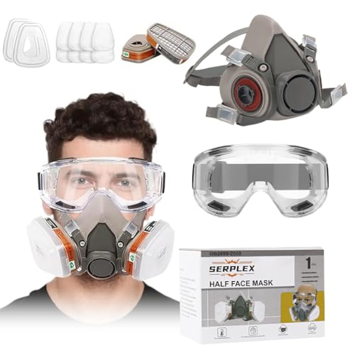 Serplex Gas Mask Set Respirator with Filters and Goggle Activated Carbon Mask Gas Mask Paint Respirator for Epoxy Resin, Wall Painting, Welding, Polishing, Spraying, Mold Removal, Construction - Image 1