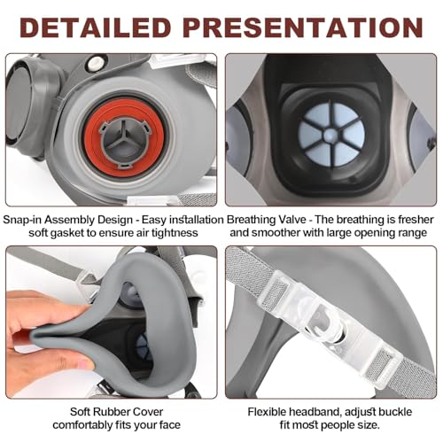 Serplex Gas Mask Set Respirator with Filters and Goggle Activated Carbon Mask Gas Mask Paint Respirator for Epoxy Resin, Wall Painting, Welding, Polishing, Spraying, Mold Removal, Construction - Image 5