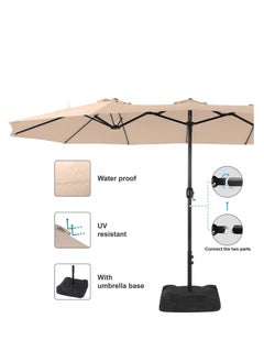 Cool Baby COOLBABY 15ft Patio Umbrellas Outdoor Market Extra Large Umbrella wirh Base Rectangle Long Double-Sided Umbrella for Yard Lawn Garden(Beige)  - Image 4