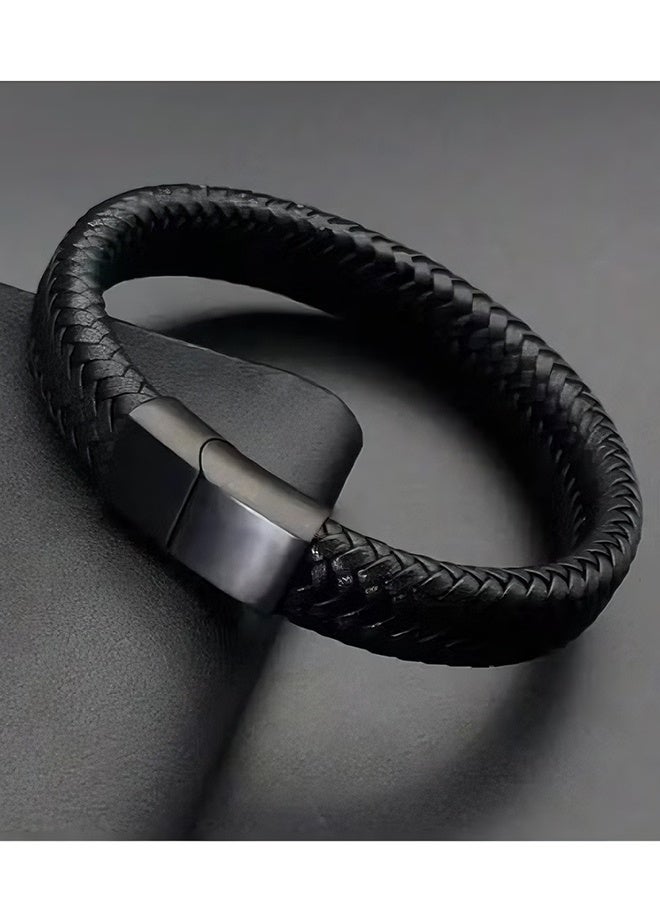 Happy D 1pcs Men's Black Simple Woven Bracelet - Image 1
